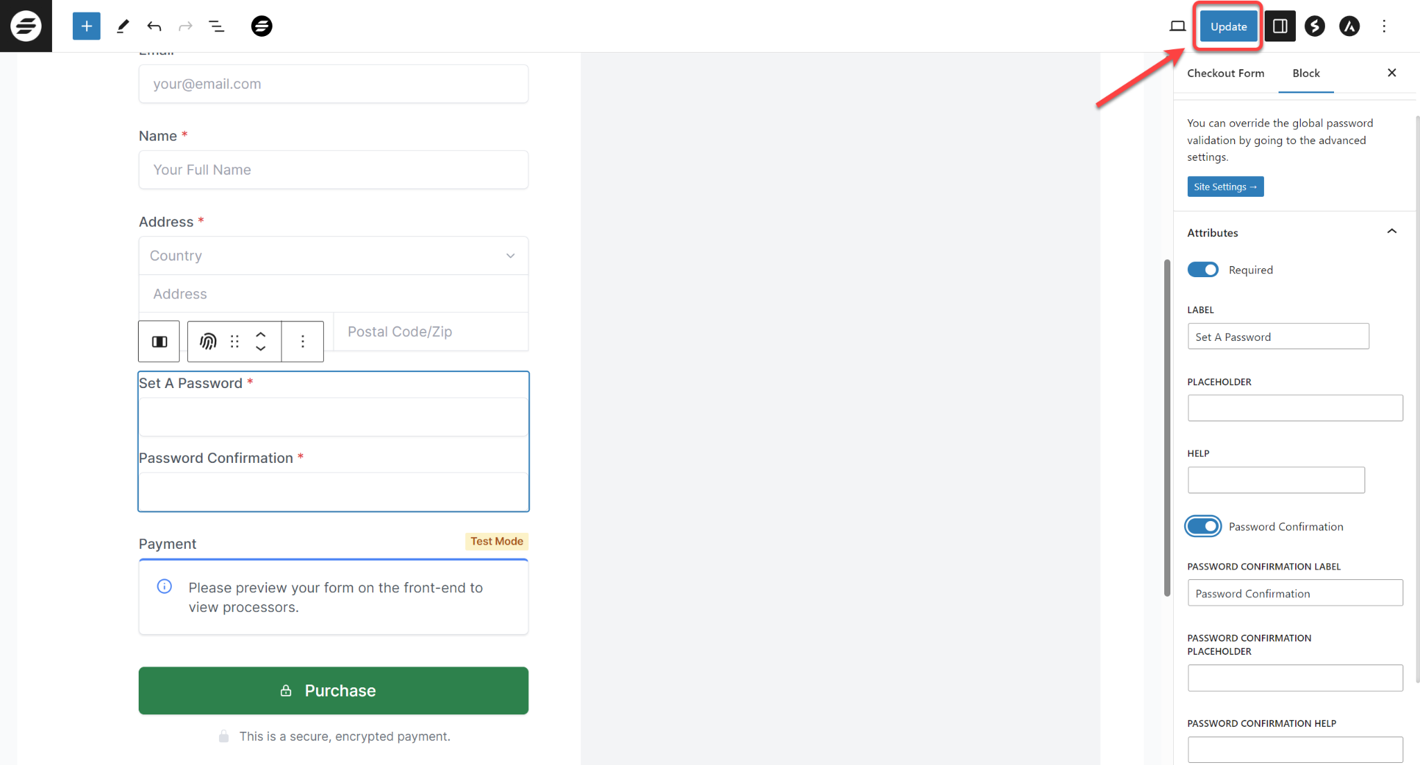 Update button checkout form