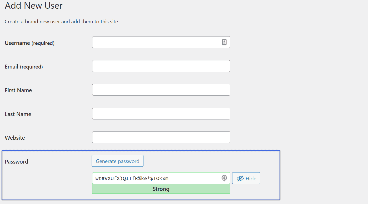 WordPress password validation for strong password