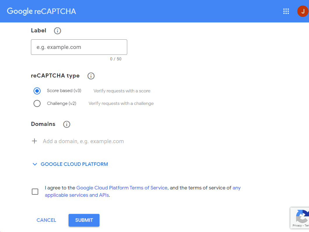 Google reCAPTCHA setup settings