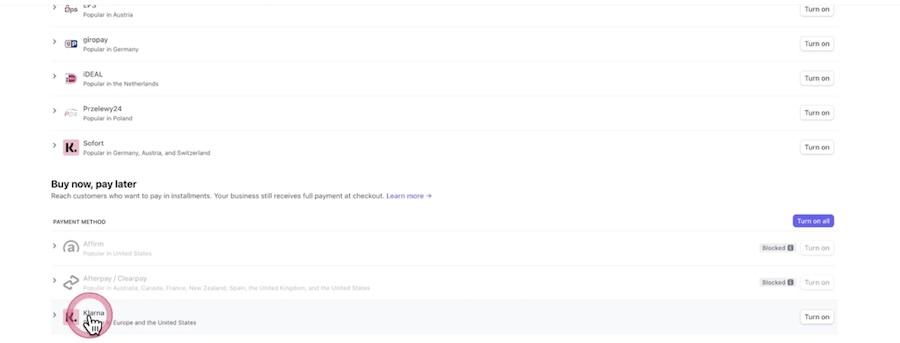 adding klarna with stripe