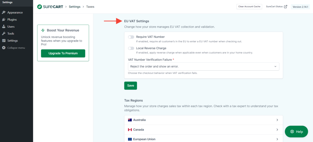 EU vat settings