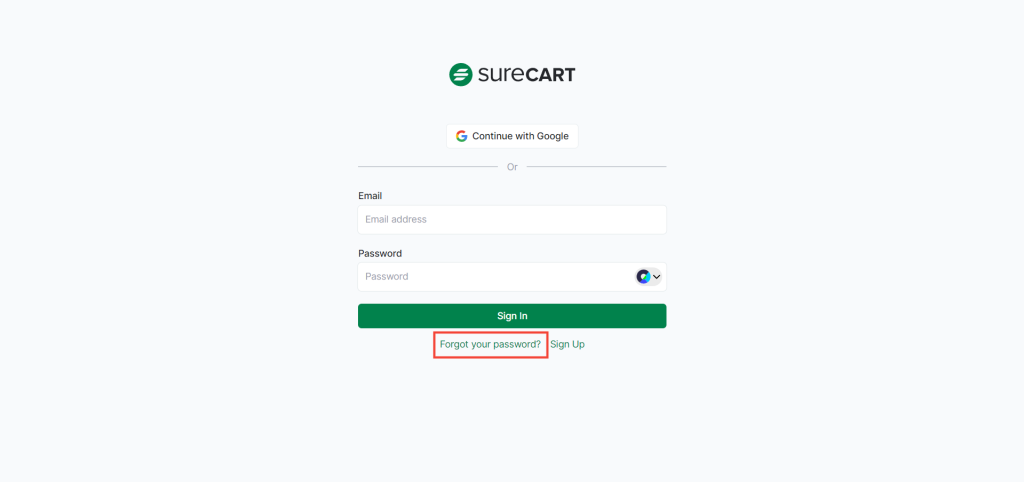 SureCart rest password