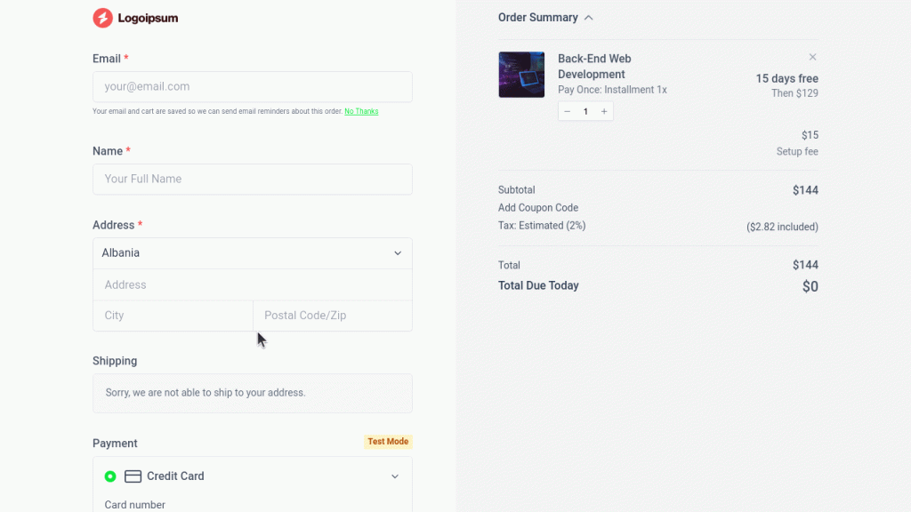 Checkout form with specific Tax ID according to customer's country