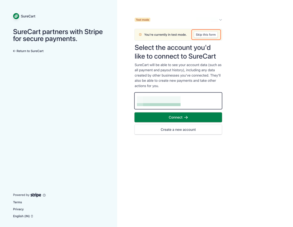Skip this form if you're in test mode