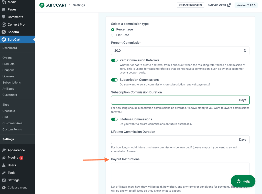 enter payout instructions