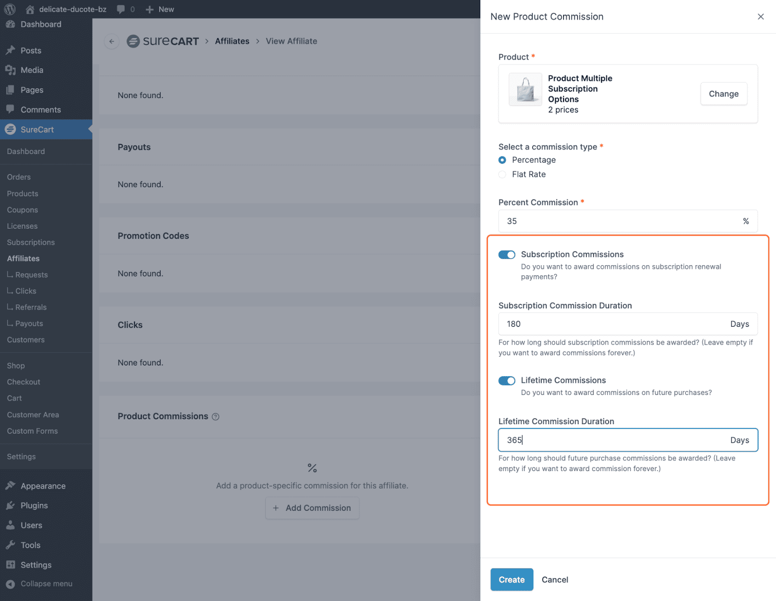 subscription and lifetime commission