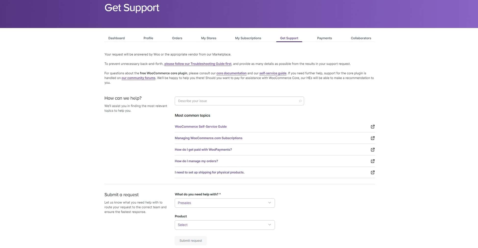 submit a support request